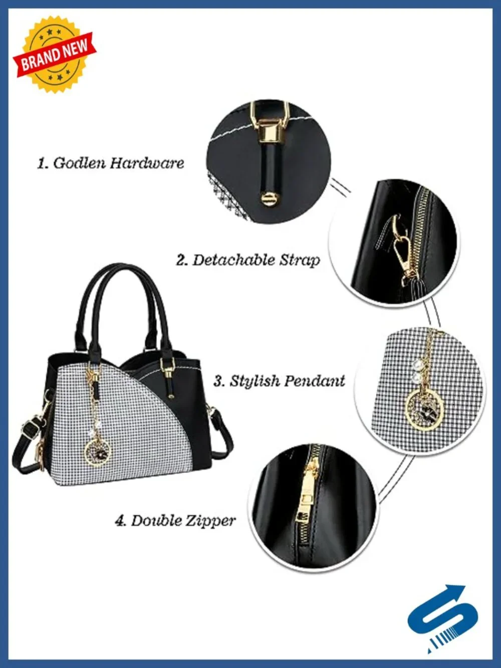 Vegan Leather Triple Compartment Satchel Handbag for Women